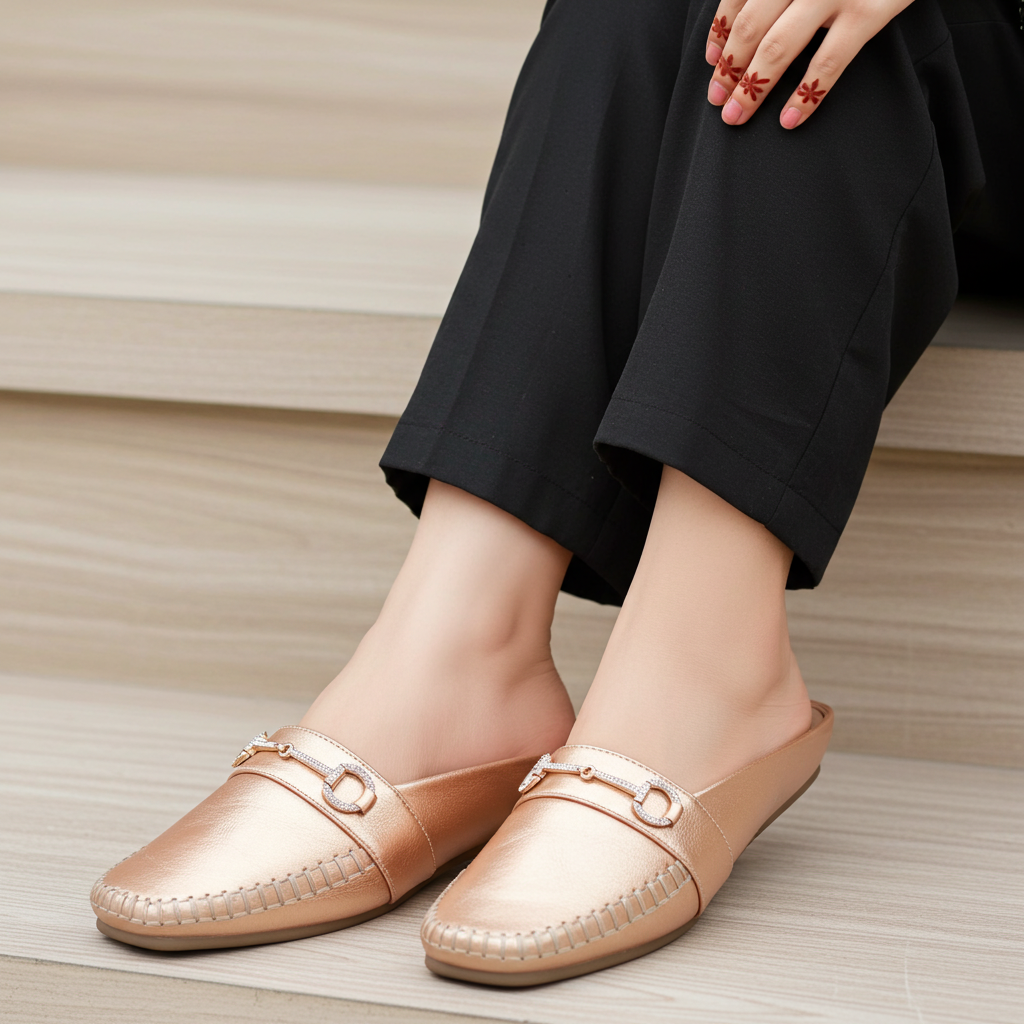 Champagne Metallic Loafer Mules 8004336