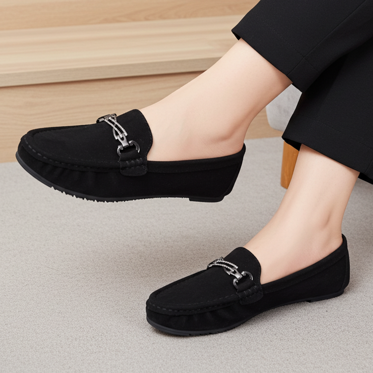 Women's Crystal Chain Comfort Flats 8004345 Black