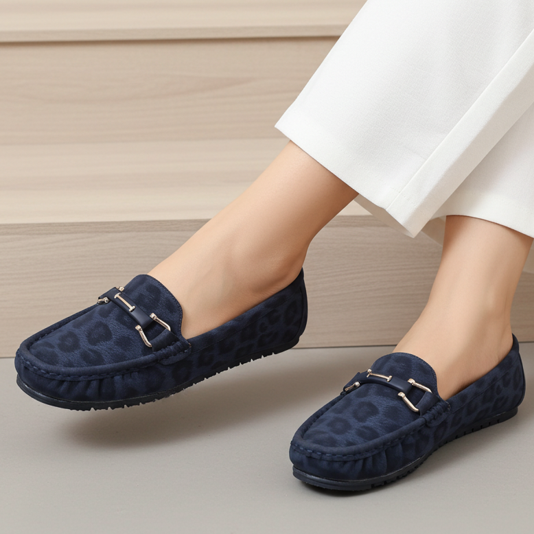 Chic Navy Leopard Print Loafers 8004343 Navy