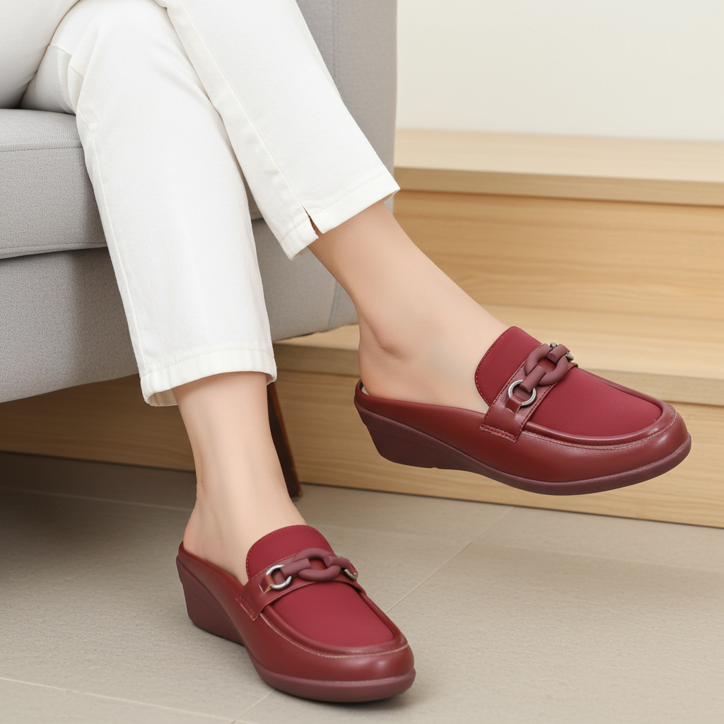 Maroon Chain Loafer Mules - 8007238