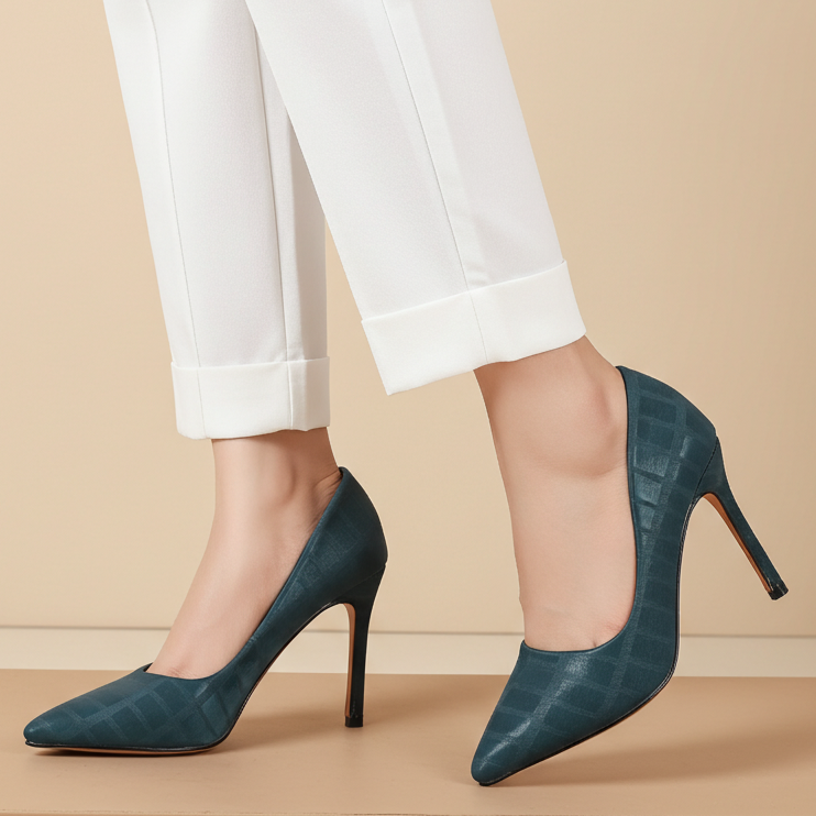 Elegant Teal Textured Stiletto Pumps 8108148 GREEN ( 10 cm )