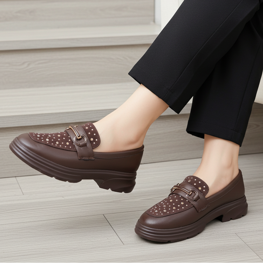 Modern Brown Chunky Loafers with Crystal Detail 8004428 Coffee