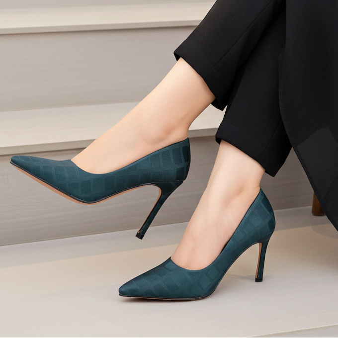 Elegant Teal Textured Stiletto Pumps 8108148 GREEN ( 10 cm )