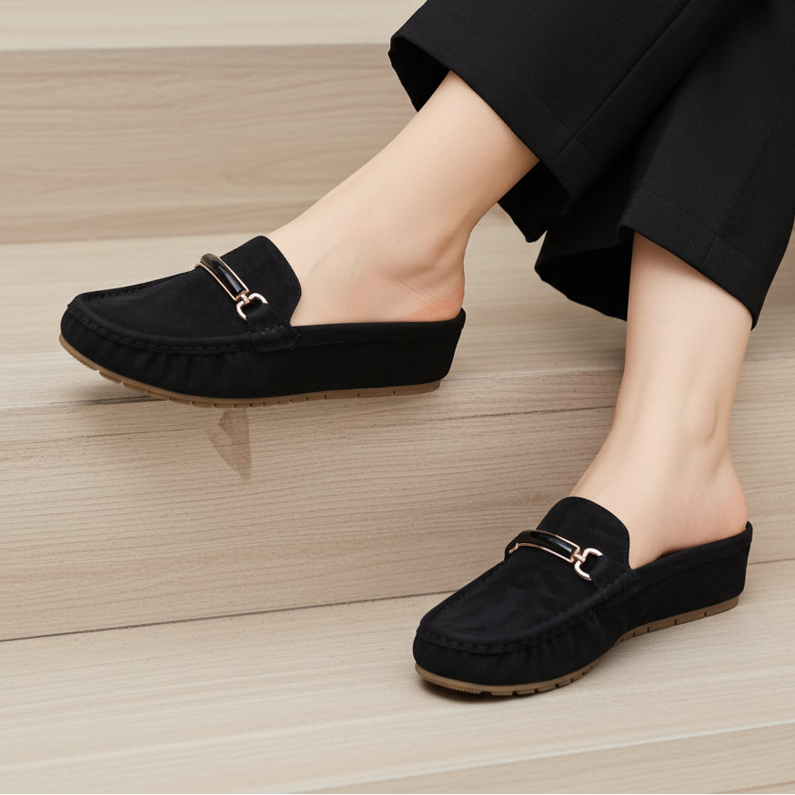 Chic Black Suede Loafer Mules 8007223 Black