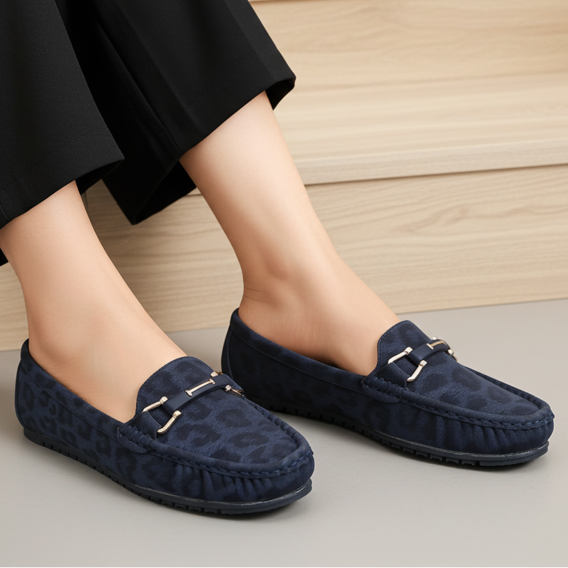 Chic Navy Leopard Print Loafers 8004343 Navy