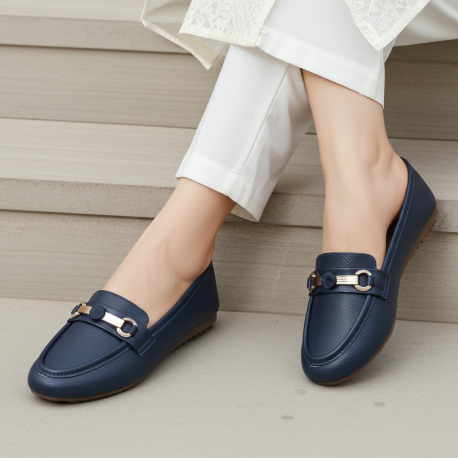 Navy Blue Textured Loafer Shoes 8004394