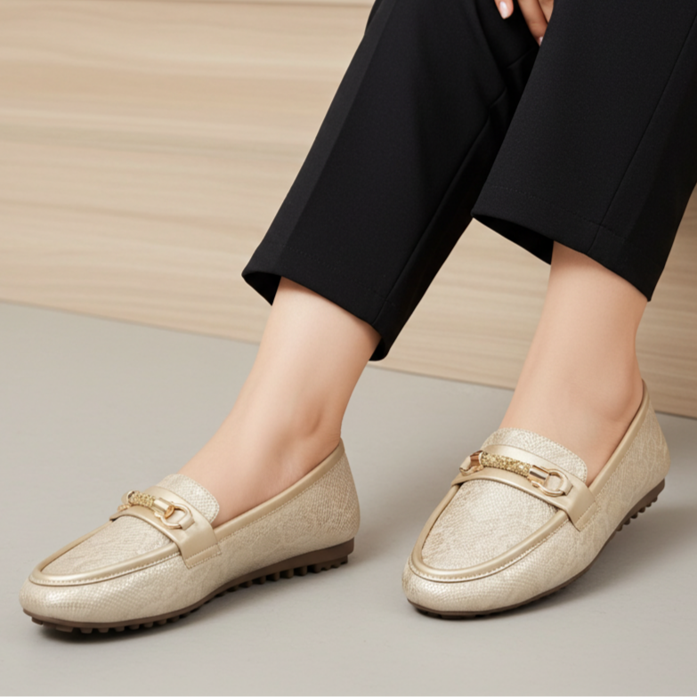 Gold Metallic Loafer For Women 8004396