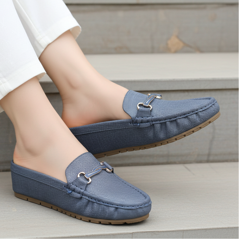 Chic Blue Textured Loafer Mules 8007220 Blue