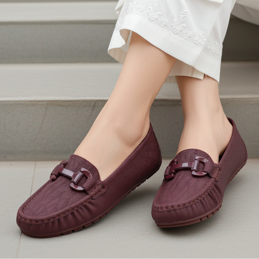Moccasin Loafers - Women's Tonal Buckle Shoes 8004358 Maroon