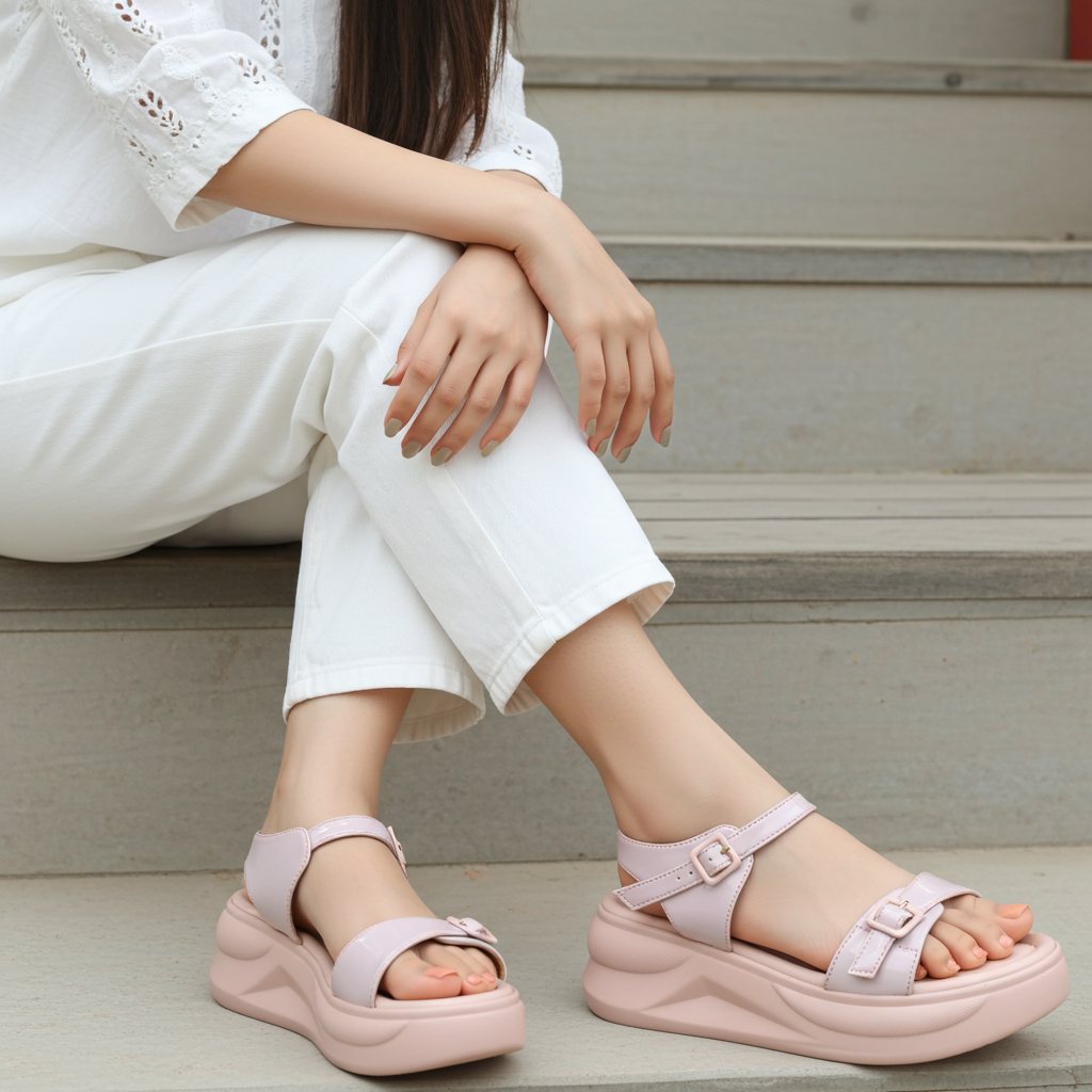 WEJ Soft Buckle Strap Sandals - 8002216 T Pink