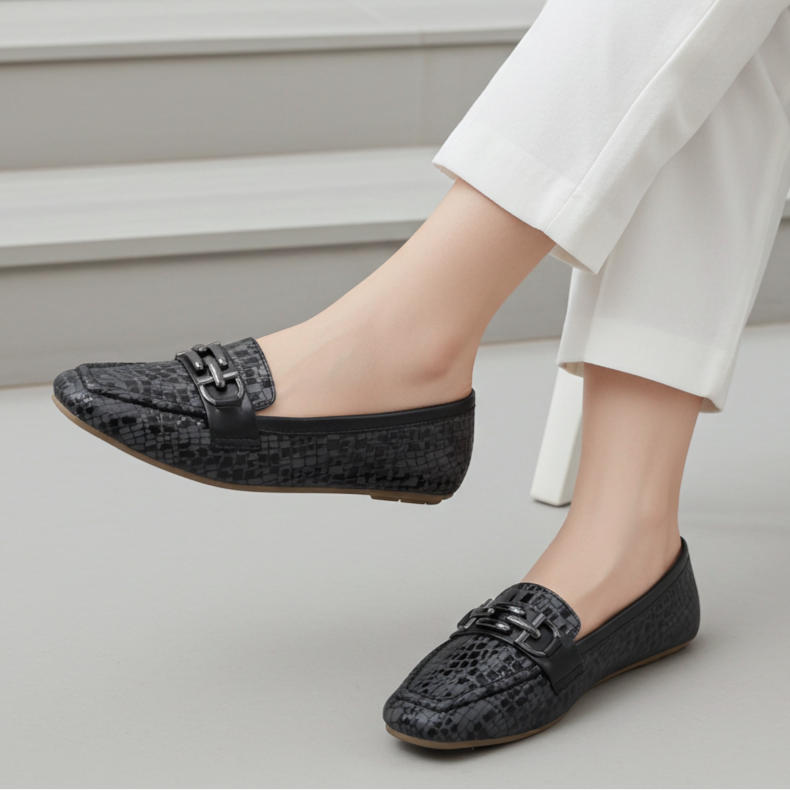 Black Women's Crocodile Loafers 8004416