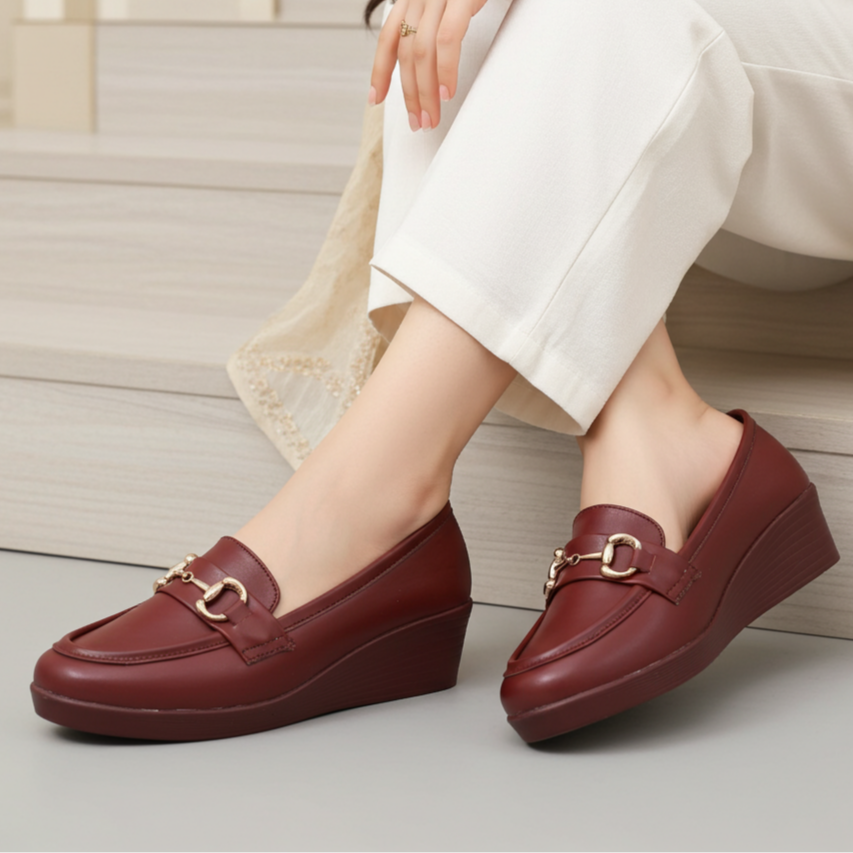 Maroon Women's Wedge Loafers  8004421