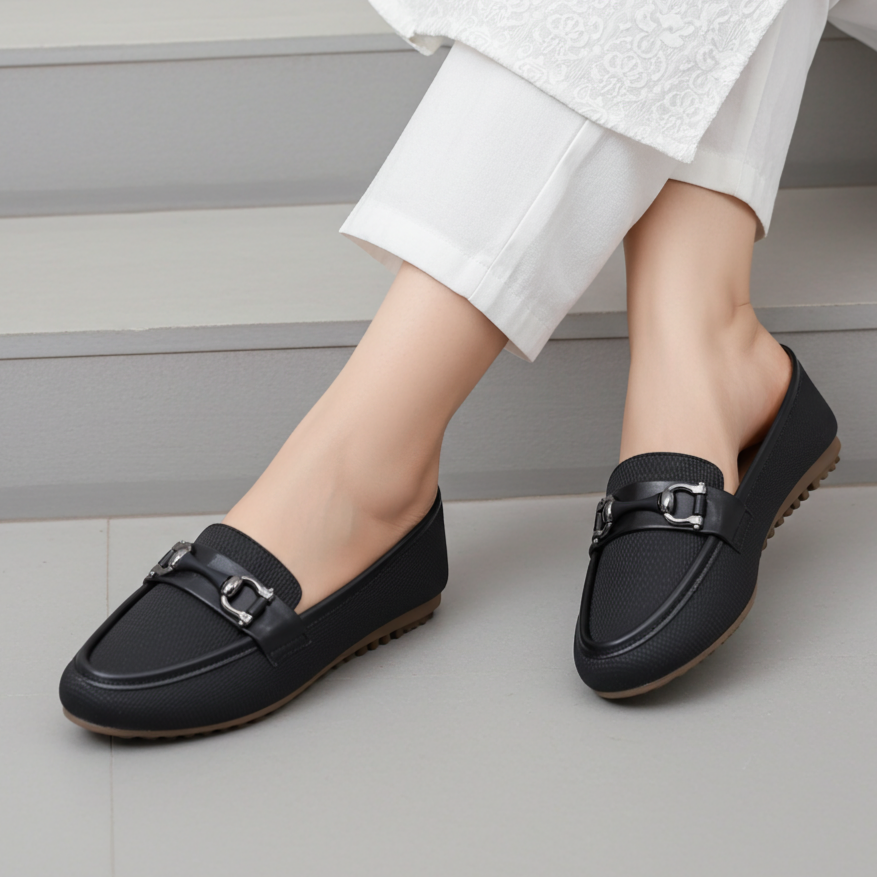 Black Textured Loafer For Women 8004404