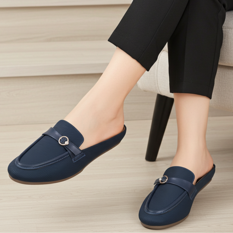 Navy Blue Backless Loafer Mules  8004327