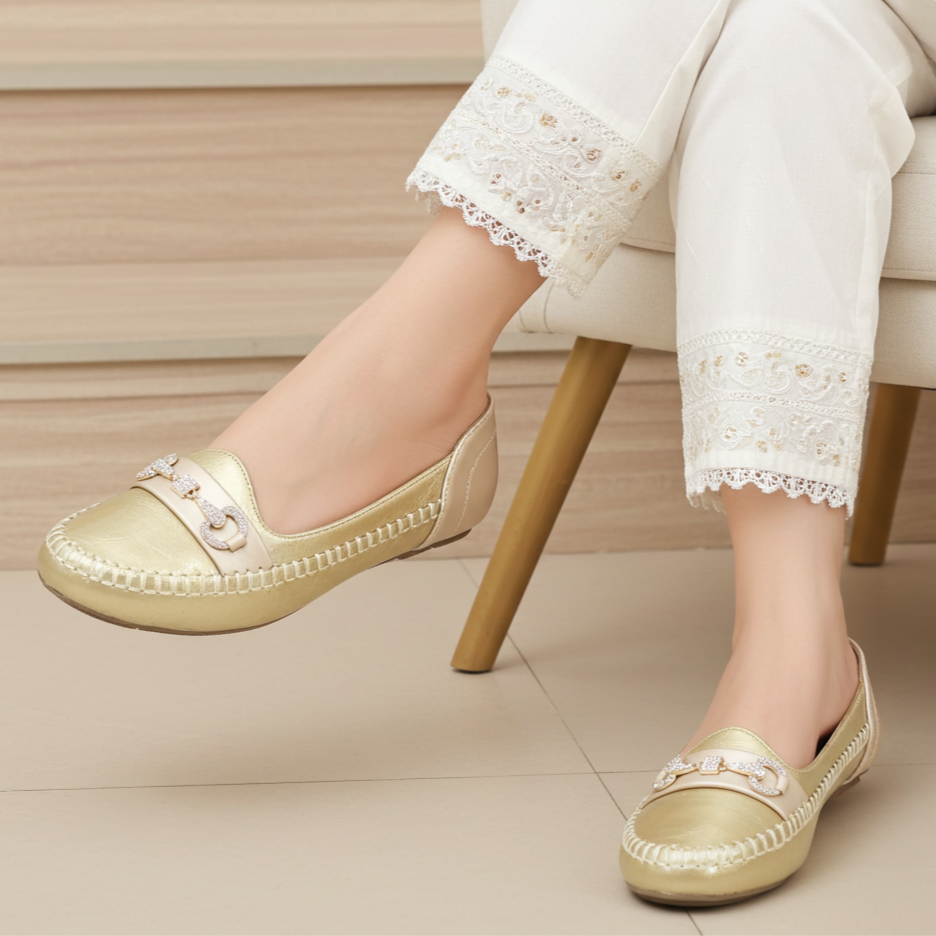 Gold Metallic Loafer For Women 8004376