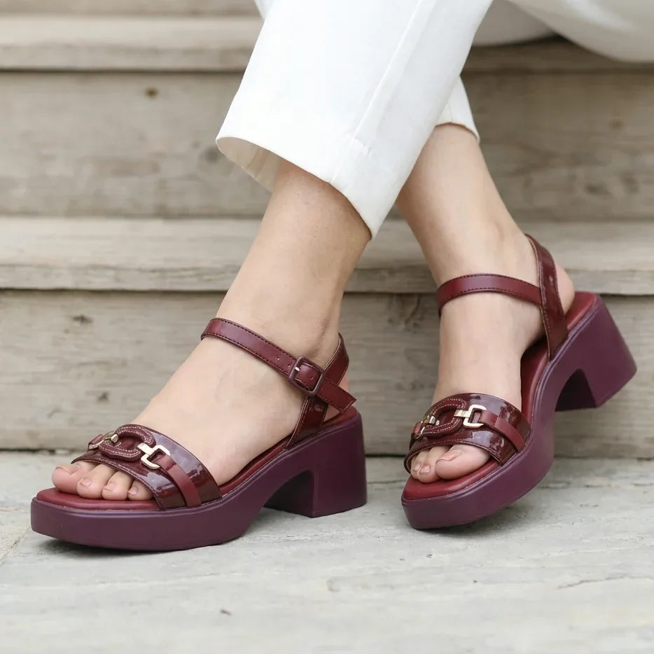 Block Heel Sandals 8002287 Maroon