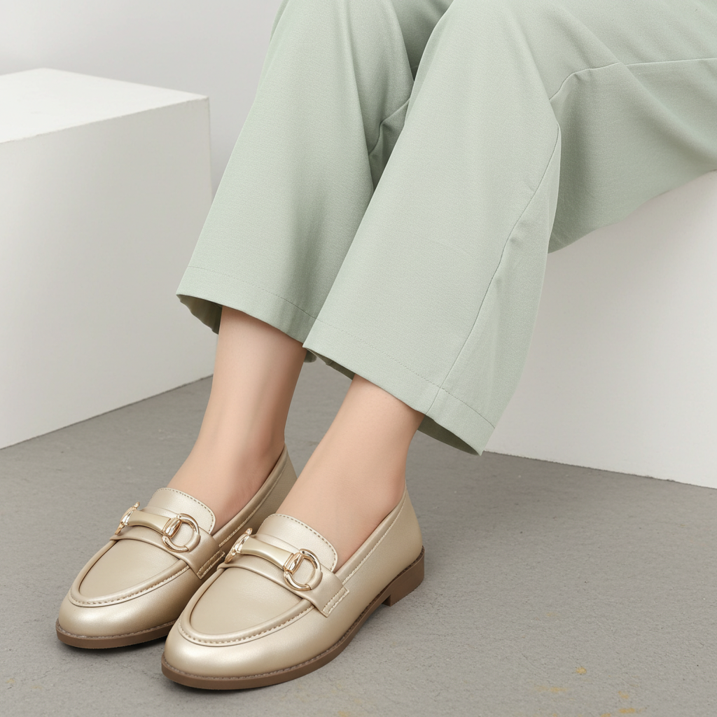 Modern Gold Buckle Loafers - 8004367