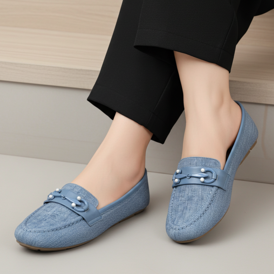 Blue Denim Loafers For Women 8004398