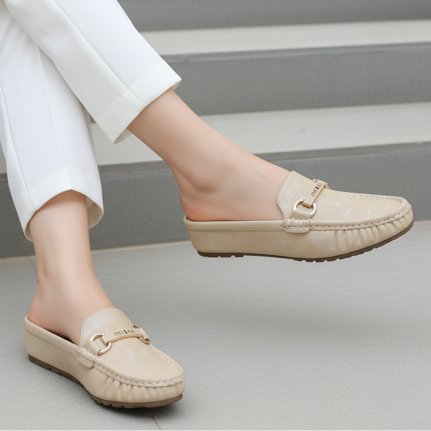 Chic Beige Textured Loafer Mules 8007225 Beige