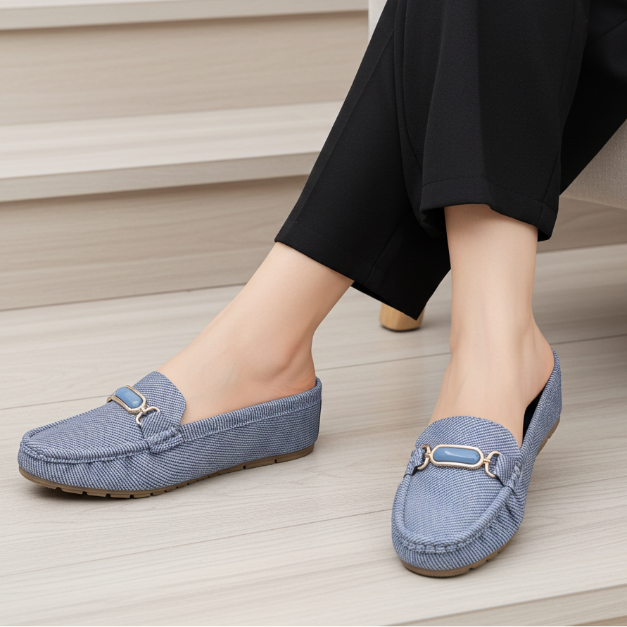 Chic Blue Textured Loafer Mules 8007218 Navy