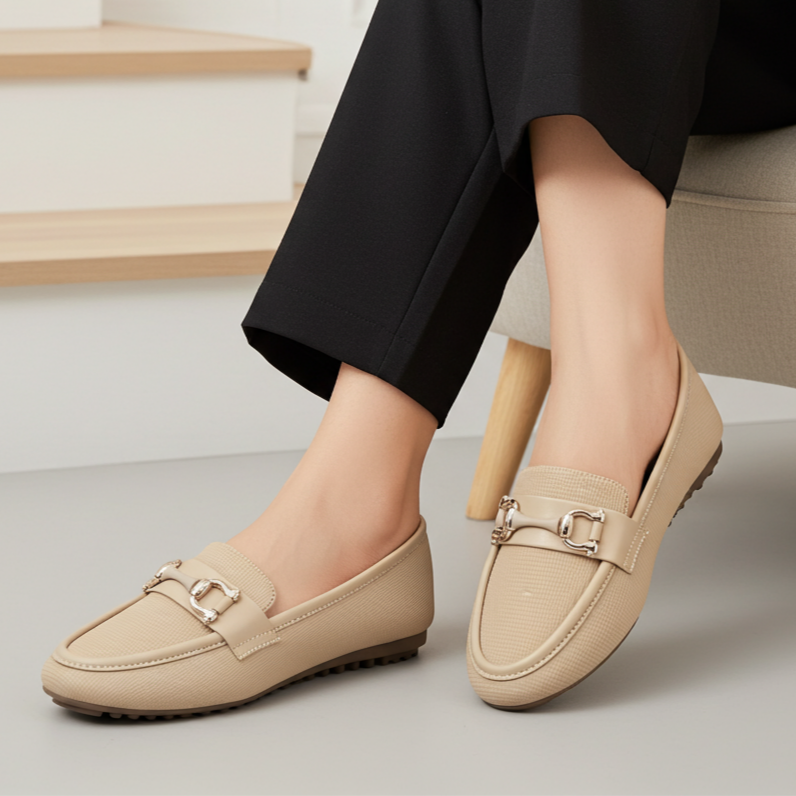 D Beige Textured Loafer For Women 8004404