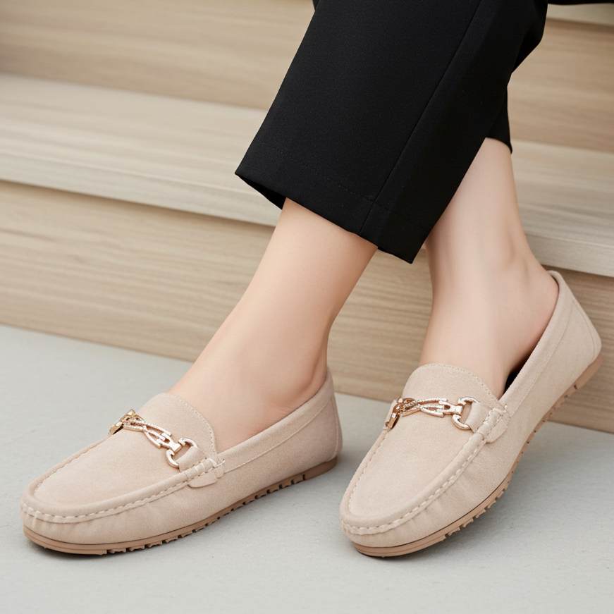 Women's Crystal Chain Comfort Flats 8004345 Beige