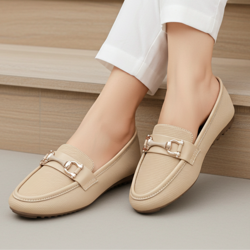 D Beige Textured Loafer For Women 8004404