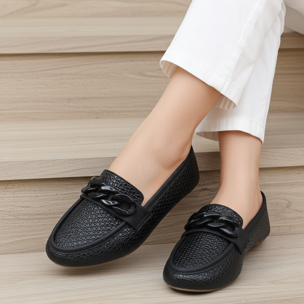 Textured Black Loafers - 8004438