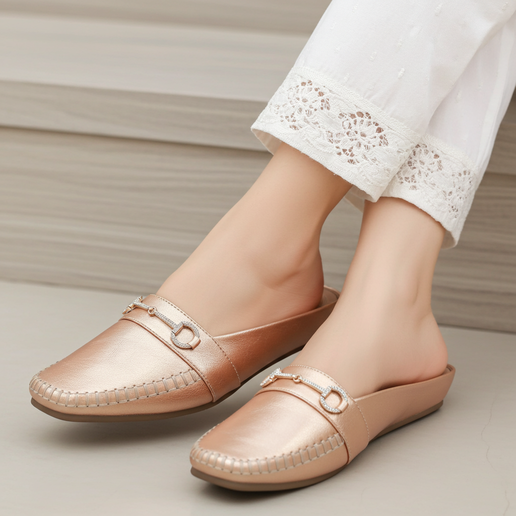 Champagne Metallic Loafer Mules 8004336