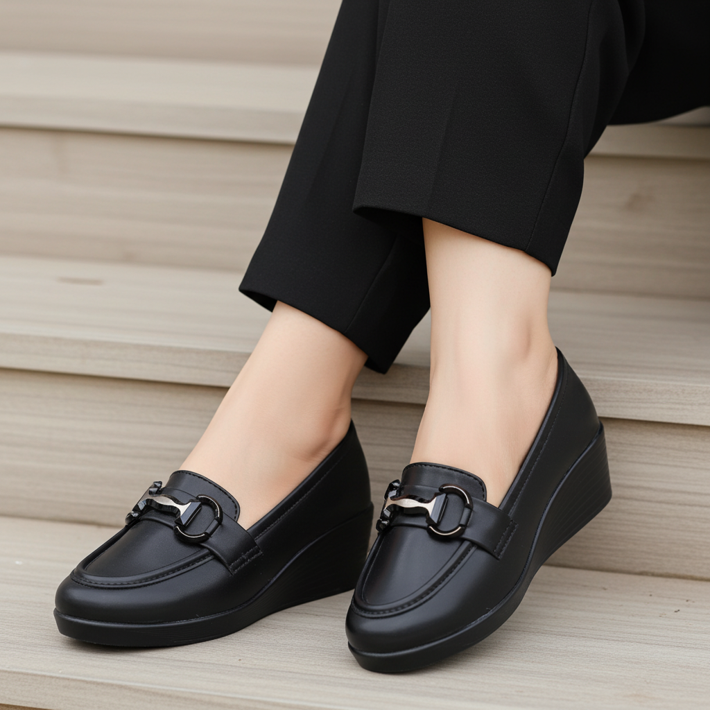 Black Wedge Loafers For Women 8004385