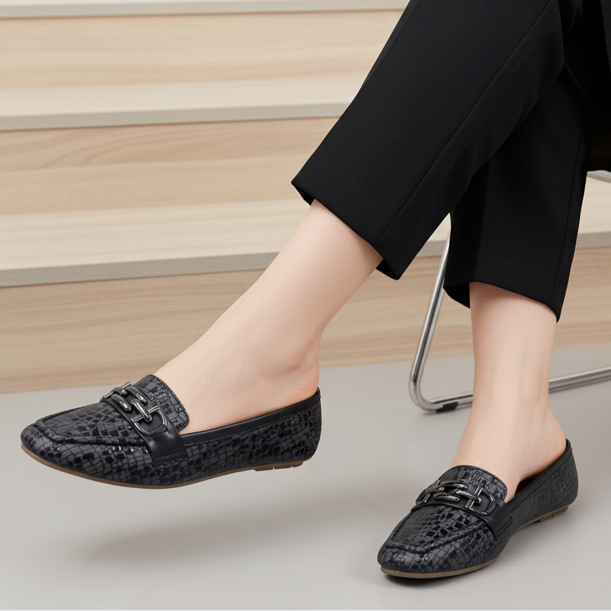 Black Women's Crocodile Loafers 8004416