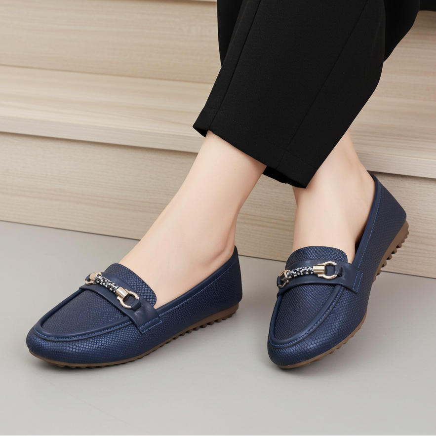 Navy Blue Metallic Loafer For Women 8004396