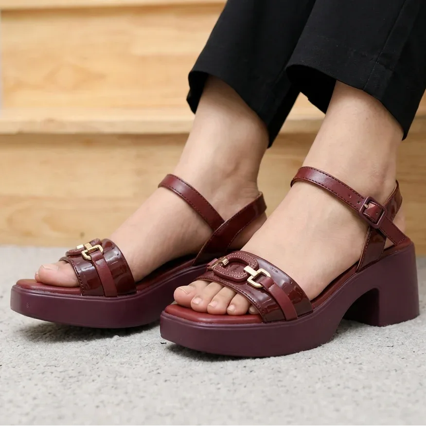 Block Heel Sandals 8002287 Maroon