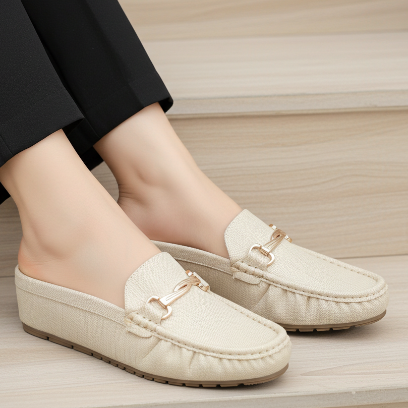Chic Beige Textured Loafer Mules 8007220 Beige