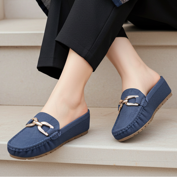Textured Loafer Mule Women's Backless Comfort 8007216 Navy
