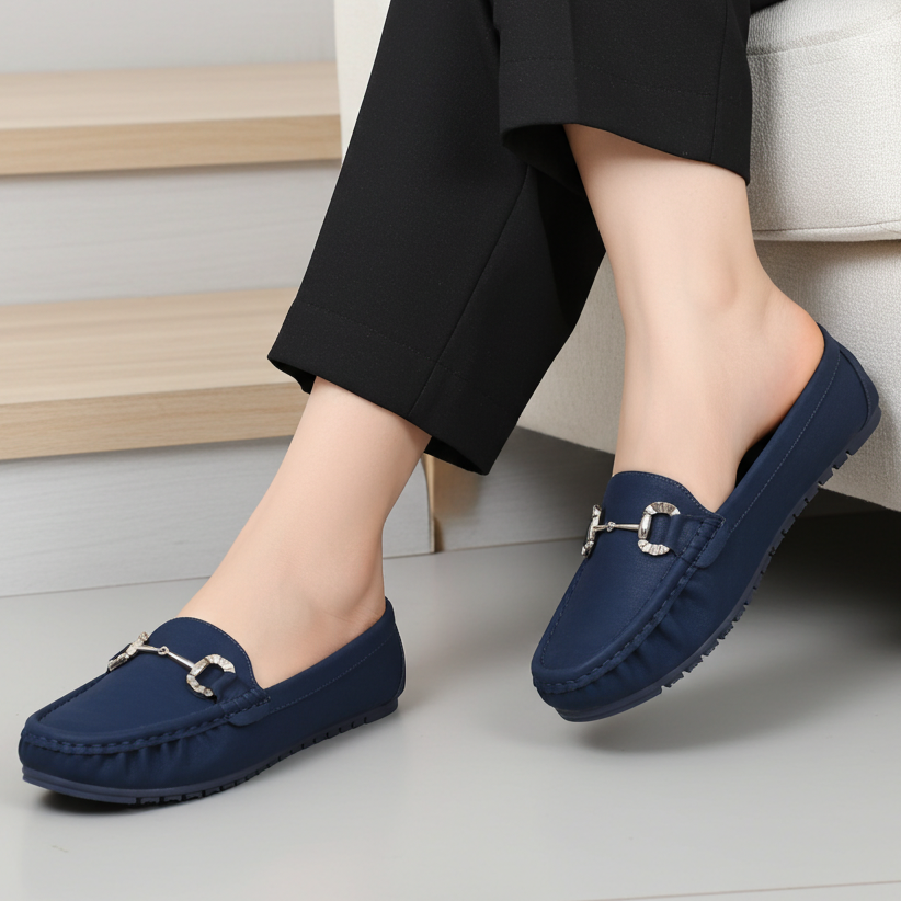 Classic Navy Blue Loafers with Buckle Detail 8004350 Navy