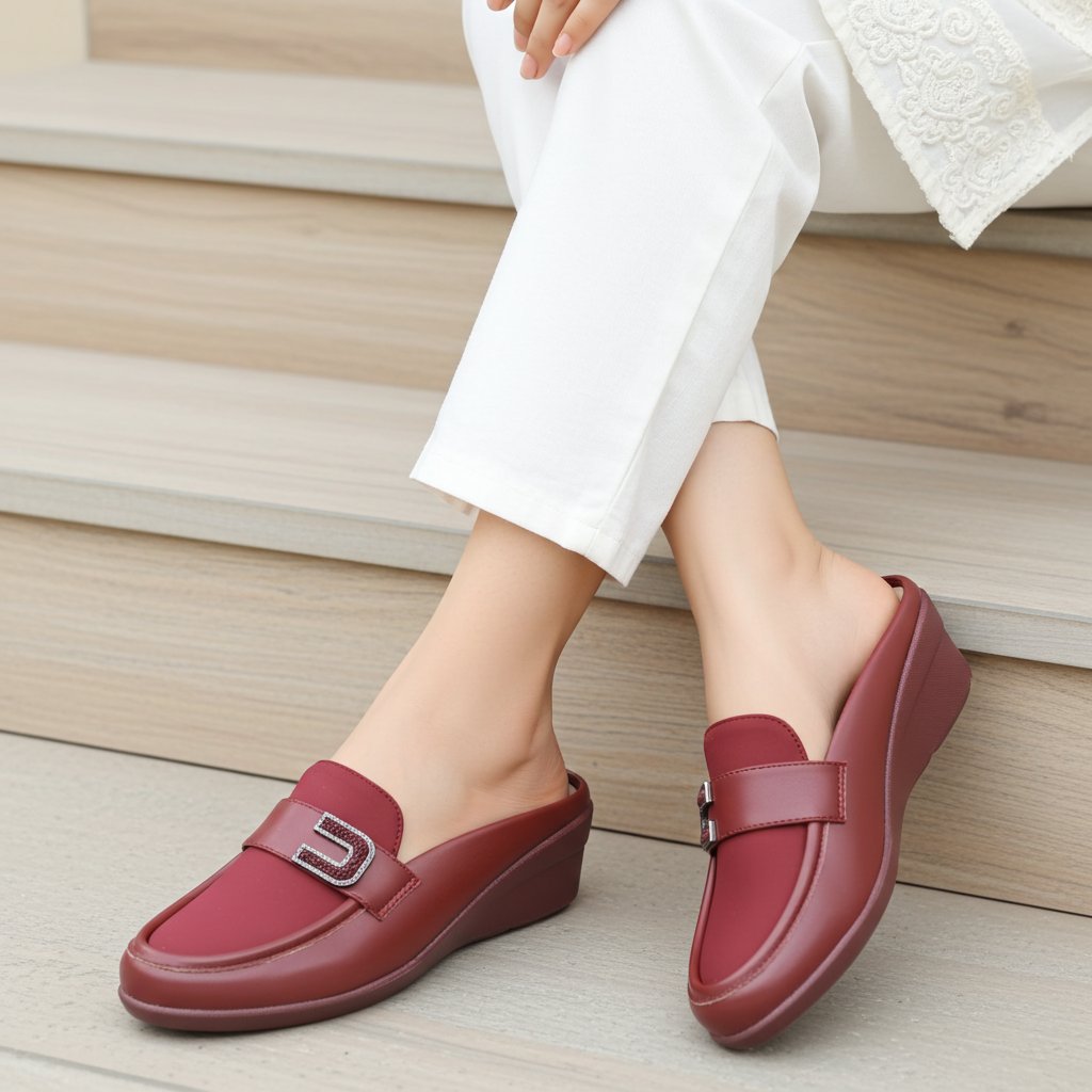 Maroon Sparkle Loafer Mules - 8007242