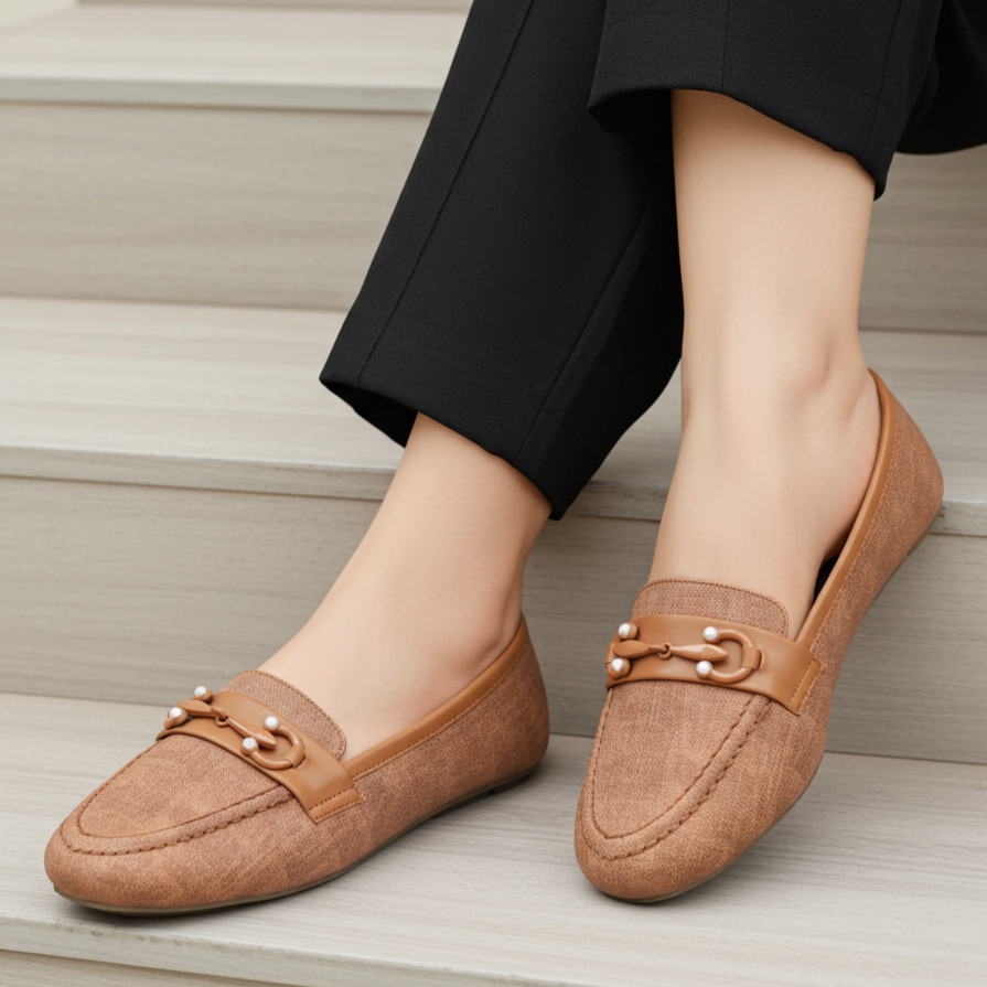 Tan Textured Loafer For Women 8004398