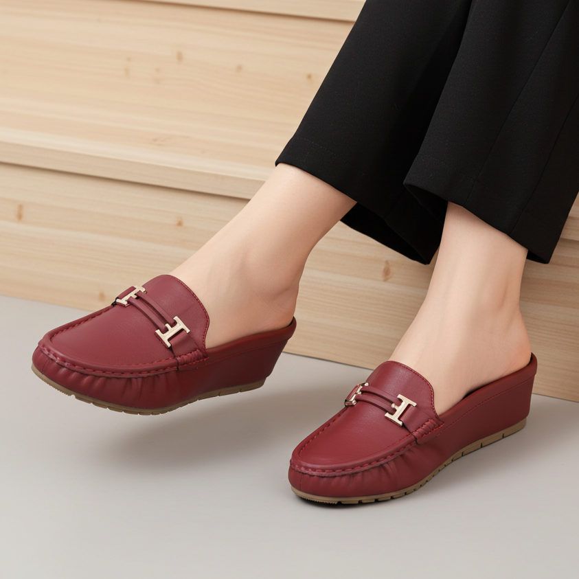 Chic Red Loafer Mules 8007222 Maroon