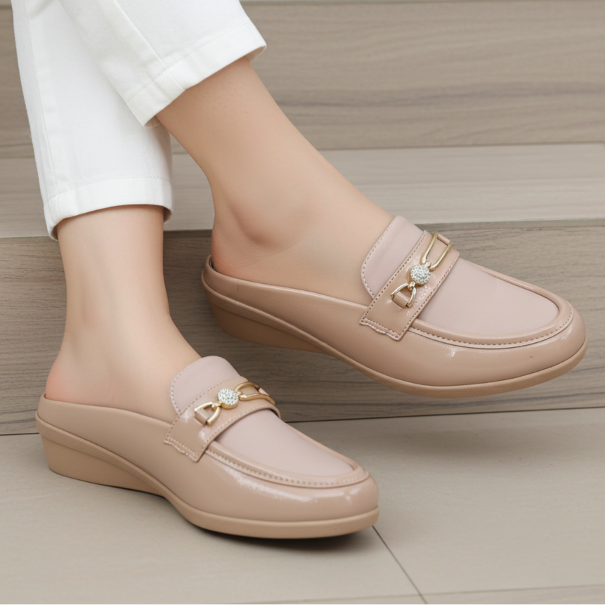 Beige Wedge Loafer Mules - 8007236