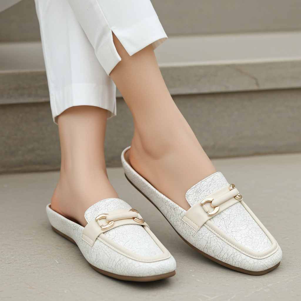 White Crackle Women's Half Shoes 8004334