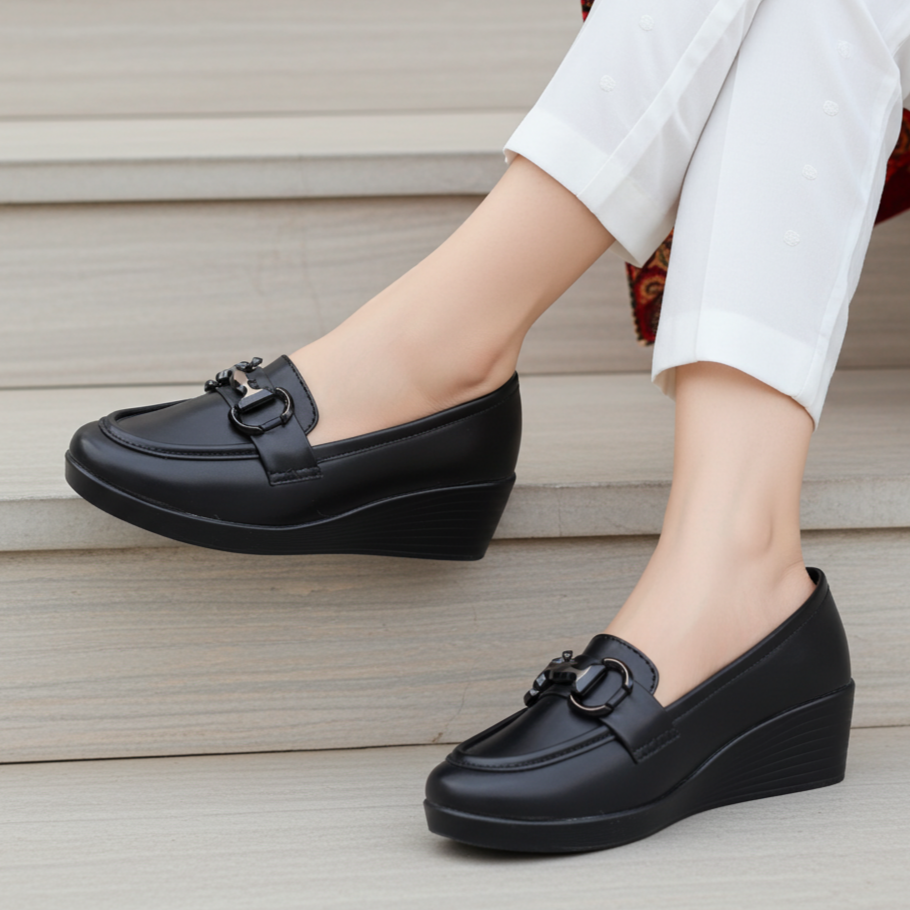 Black Wedge Loafers For Women 8004385