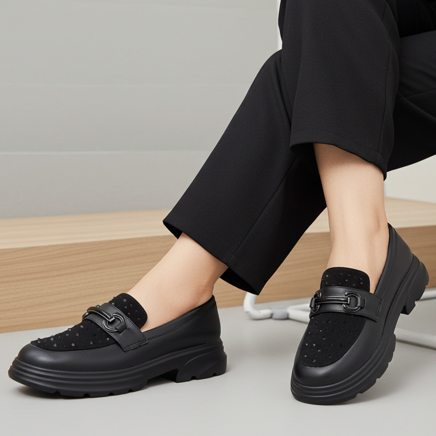 Modern Black Studded Chunky Loafers 8004428 Black