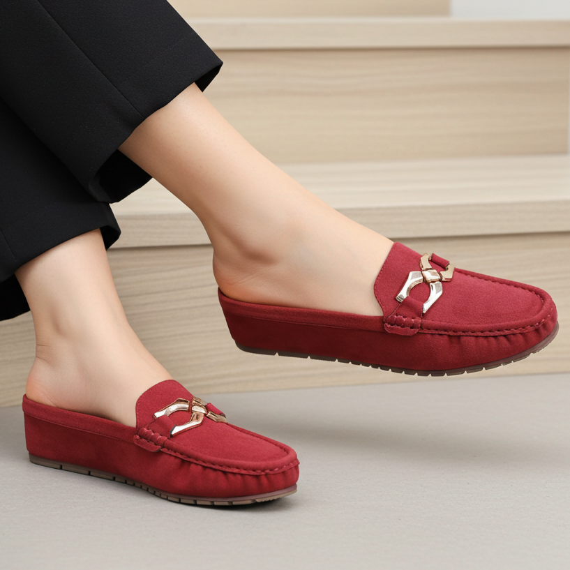 Chic Red Suede Loafer Half Mules 8007221 Maroon