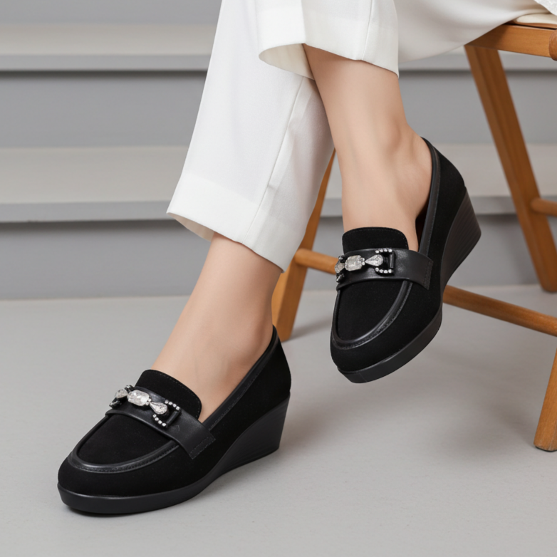 Black Suede Wedge Loafers For Women 8004383