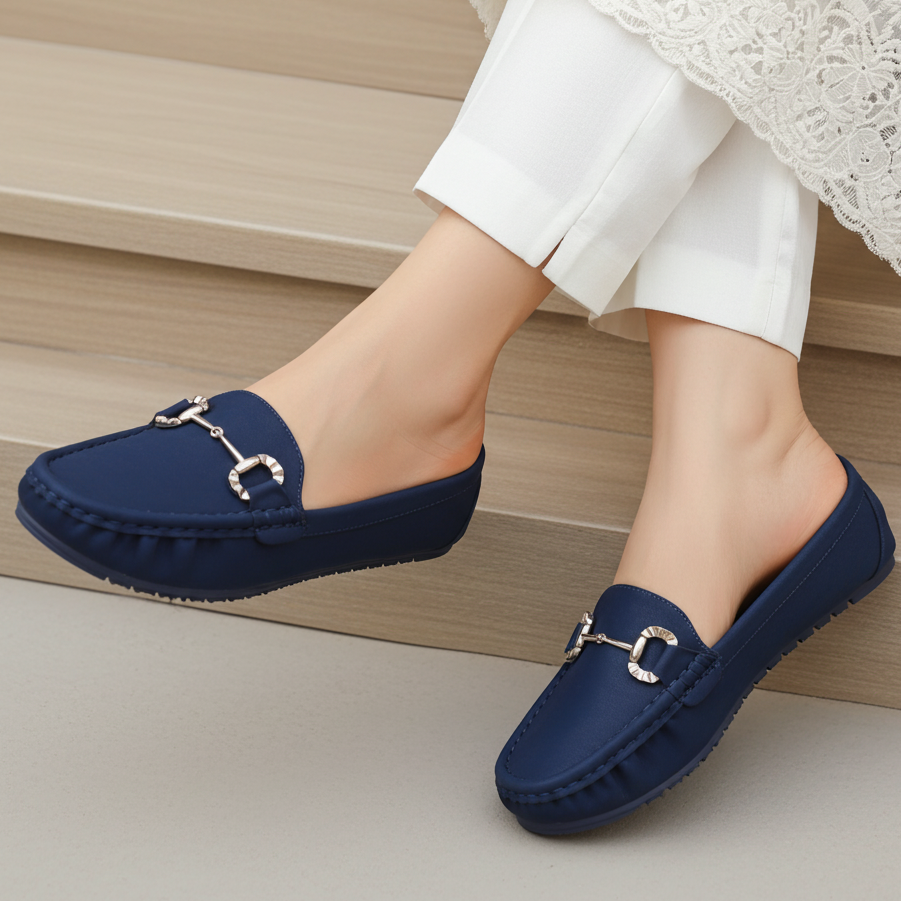 Classic Navy Blue Loafers with Buckle Detail 8004350 Navy