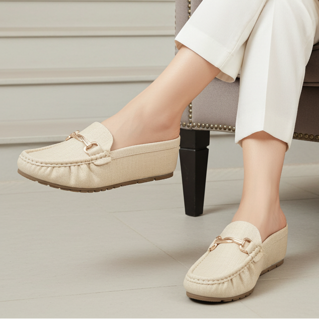 Chic Beige Textured Loafer Mules 8007220 Beige