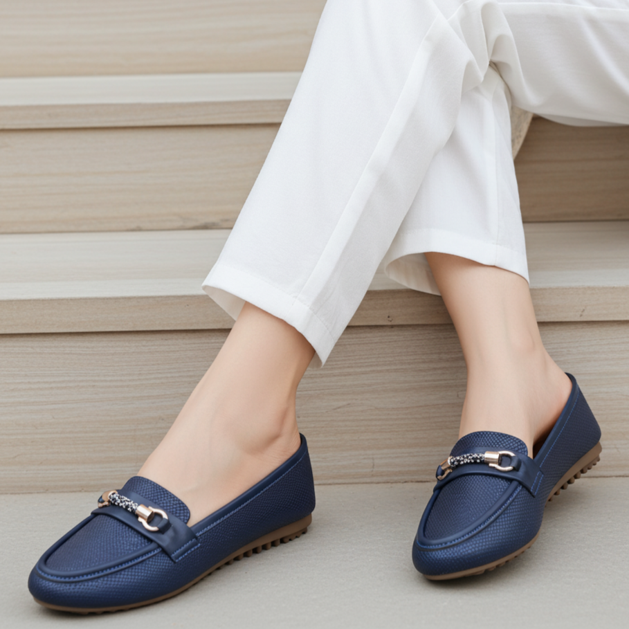 Navy Blue Metallic Loafer For Women 8004396