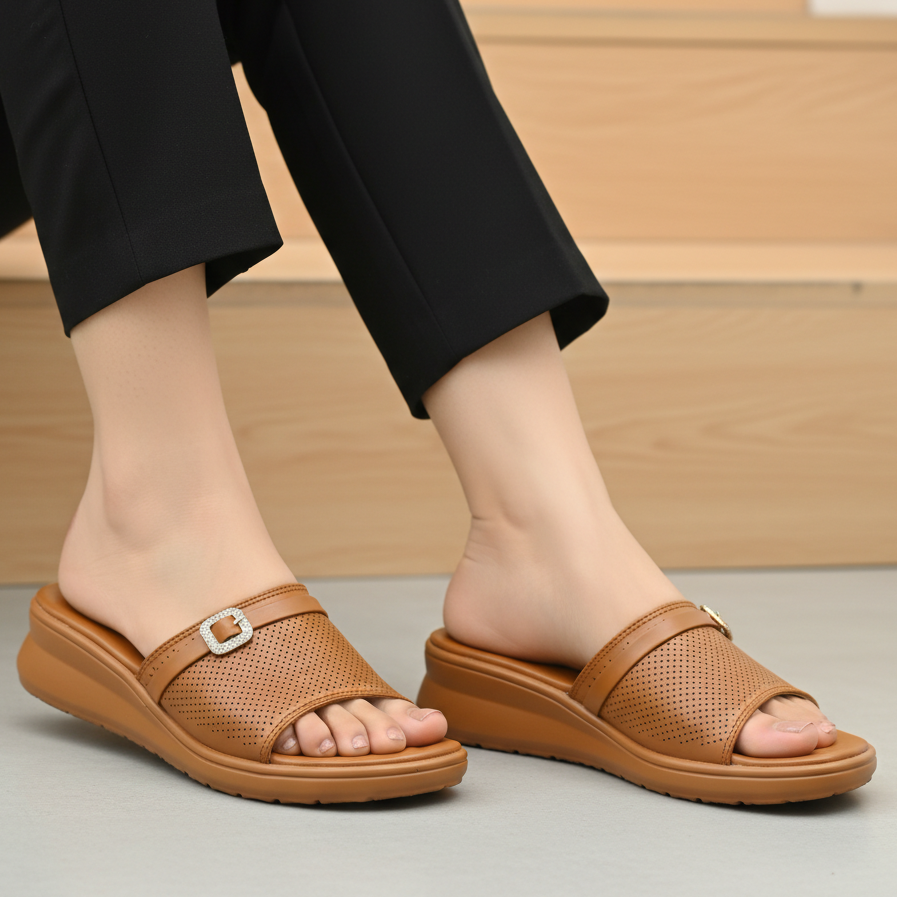 Crystal Buckle Slides 8003556 Tan