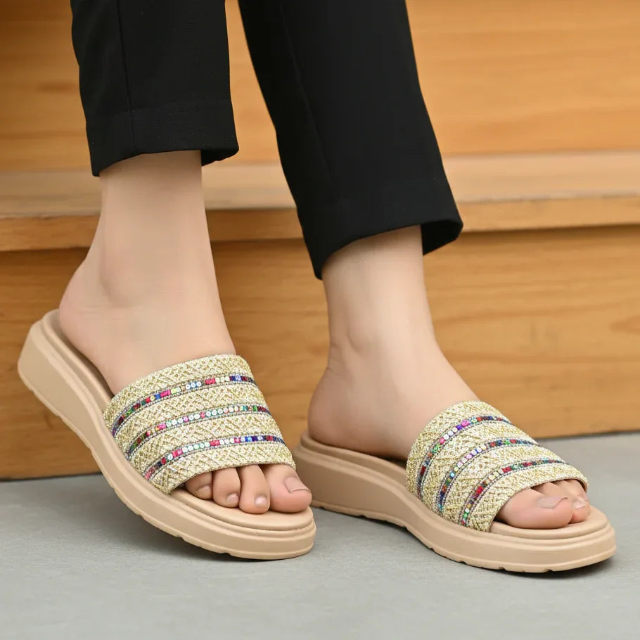Crystal Raffia Slides 8003561 Beige